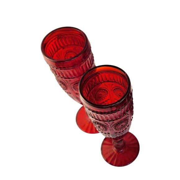 The Pioneer Woman Adeline Red Glass Champagne Flutes Set Of 2 Retro-Inspired Ele - Picture 6 of 14